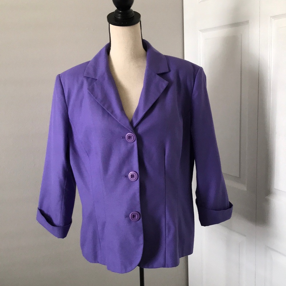 DRESSBARN Women Casual Cropped Sleeves Purple Blazer | 14